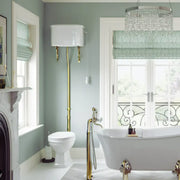 Victorian High Level Toilet with Pan, Brushed Brass Flushpipe, Cistern and Soft Close Seat - Sage Green