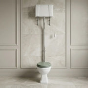 Victorian High Level Toilet with Pan, Chrome Flushpipe, Cistern and Soft Close Seat - Sage Green