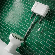Victorian High Level Toilet with Pan, Chrome Flushpipe, Cistern and Soft Close Seat - Satin White