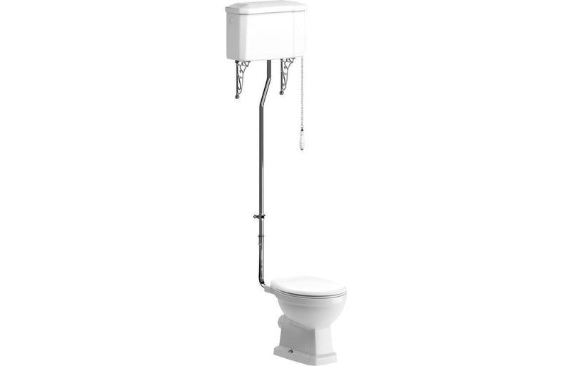 Victorian High Level Toilet with Pan, Chrome Flushpipe, Cistern and Soft Close Seat - Sage Green