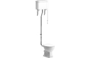 Victorian High Level Toilet with Pan, Chrome Flushpipe, Cistern and Soft Close Seat - Satin White