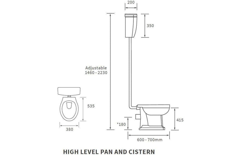 Victorian High Level Toilet with Pan, Chrome Flushpipe, Cistern and Soft Close Seat - Sage Green