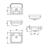 Victorian Style 495 x 455mm Semi Recessed Basin, 2 Tap Holes