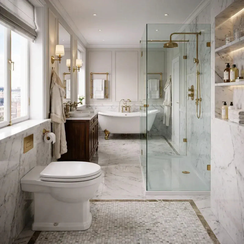 Victorian Style Back To Wall Toilet With Satin White Soft Close Seat