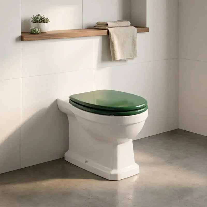 Victorian Style Back To Wall Toilet With Sea Green Soft Close Seat