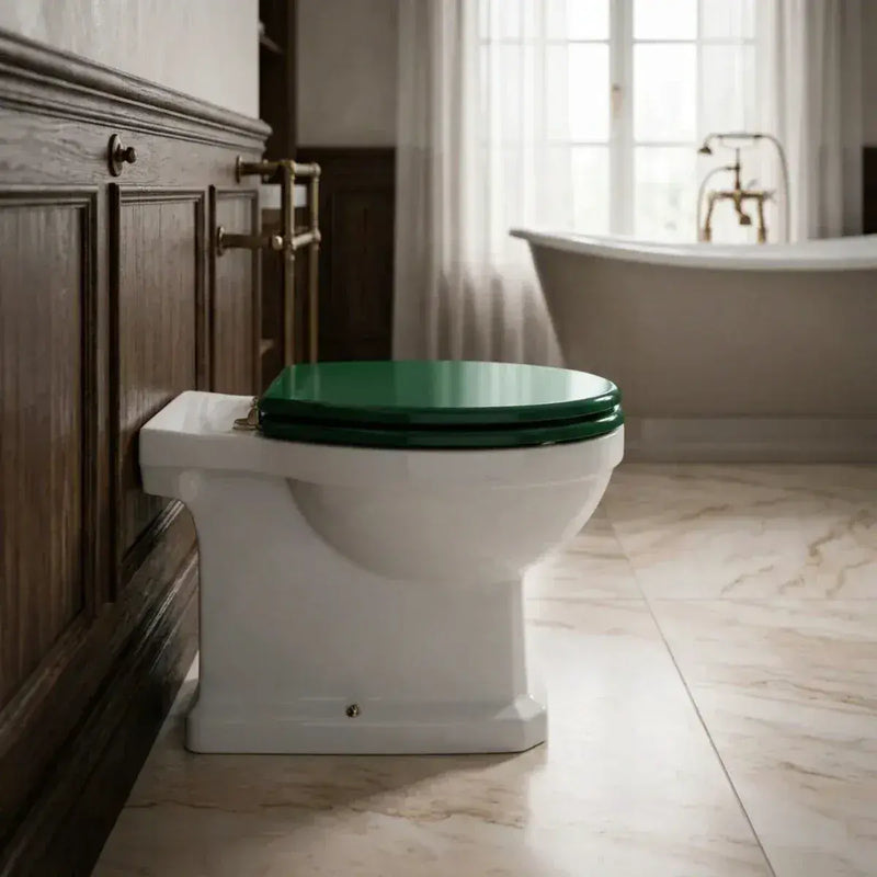 Victorian Style Back To Wall Toilet With Sea Green Soft Close Seat