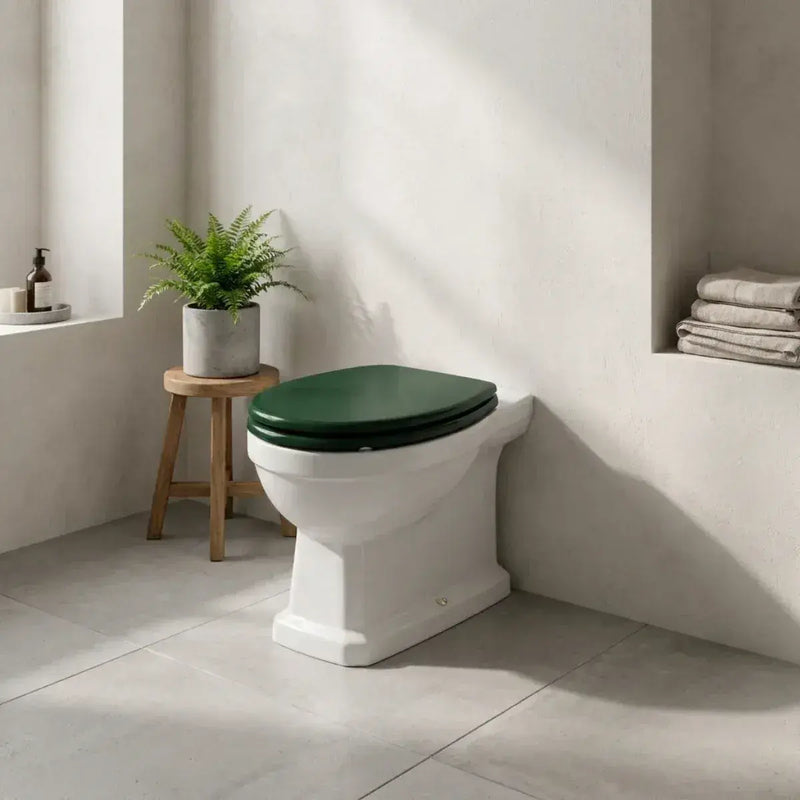 Victorian Style Back To Wall Toilet With Sea Green Soft Close Seat