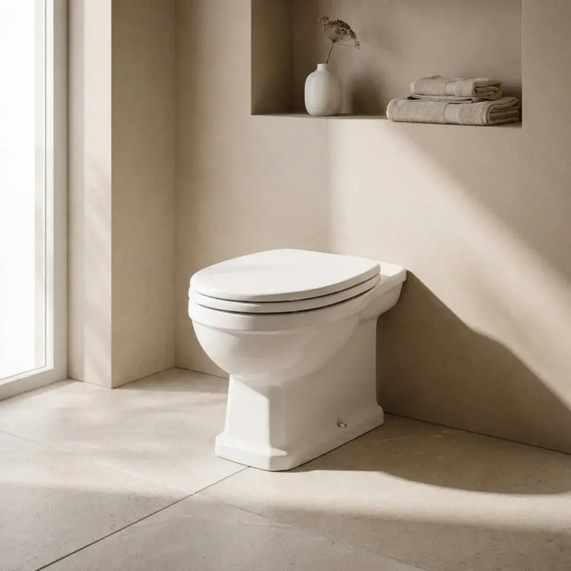 Victorian Style Back To Wall Toilet With White Soft Close Seat