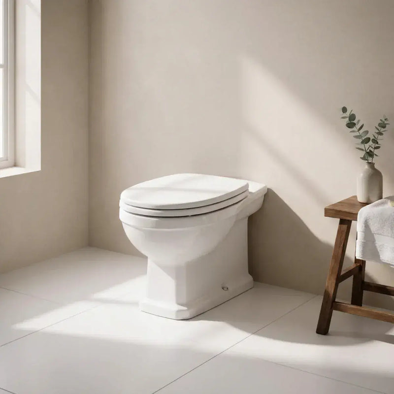 Victorian Style Back To Wall Toilet With White Soft Close Seat