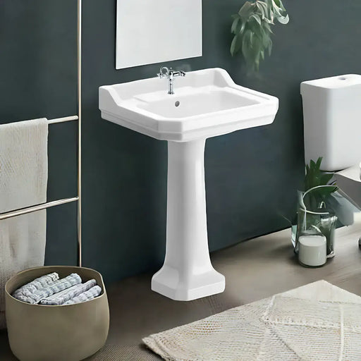 Victorian Style Basin With Full Pedestal, 1 Tap Hole