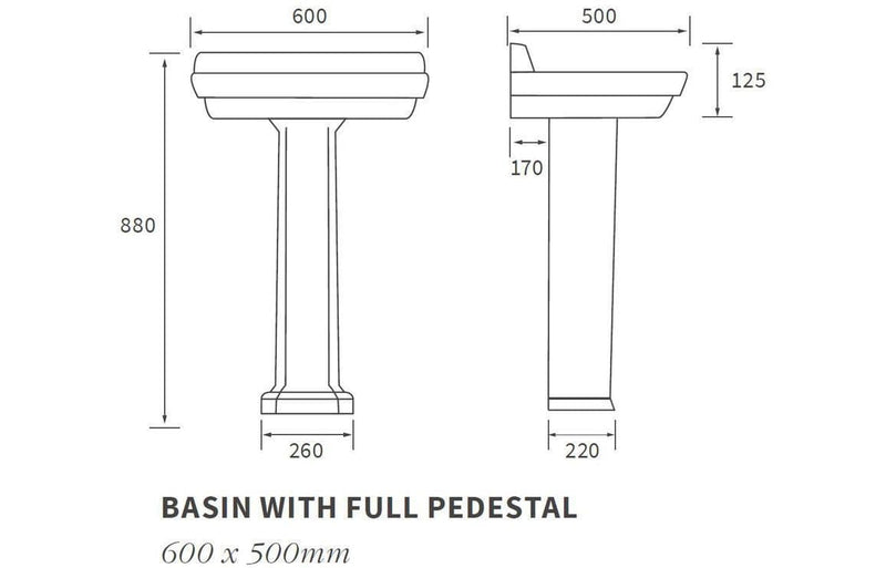 Victorian Style Basin With Full Pedestal, 1 Tap Hole
