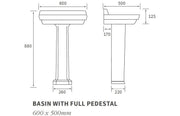 Victorian Style Basin With Full Pedestal, 2 Tap Holes