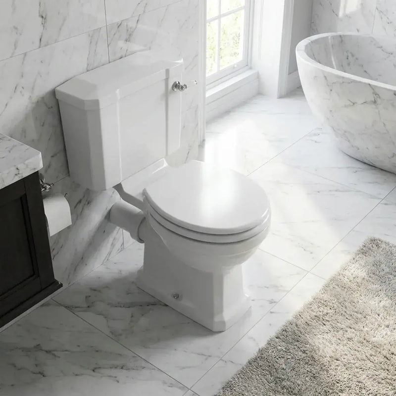 Victorian Style Close Coupled Toilet With Satin White Soft Close Seat