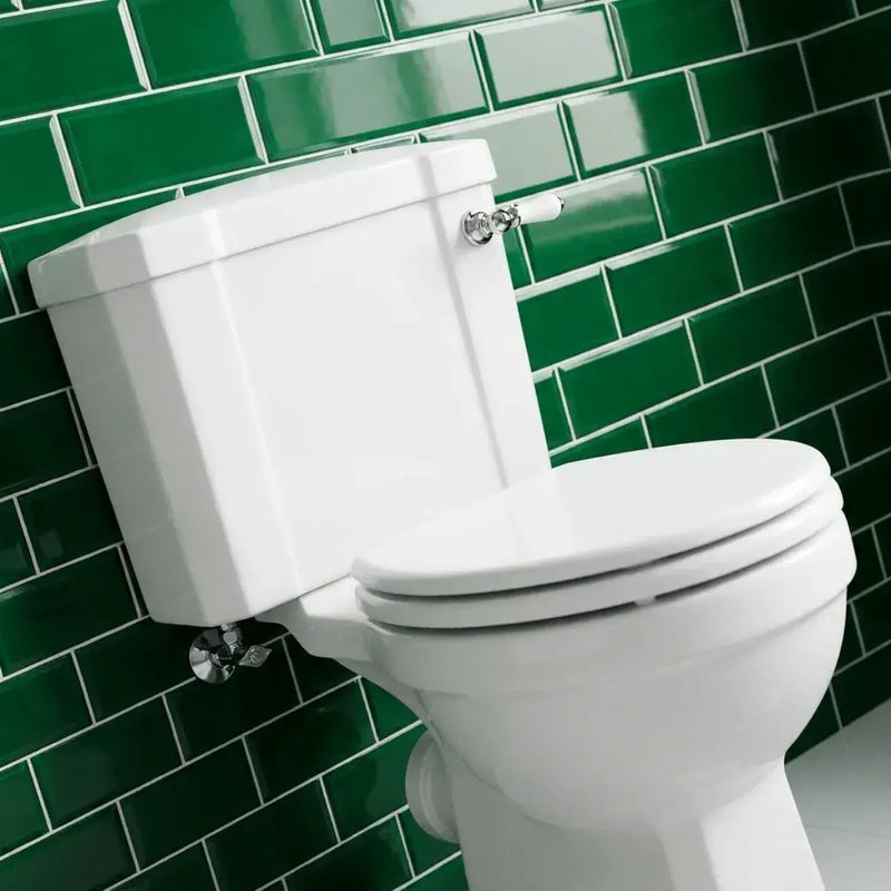 Victorian Style Close Coupled Toilet With Satin White Soft Close Seat
