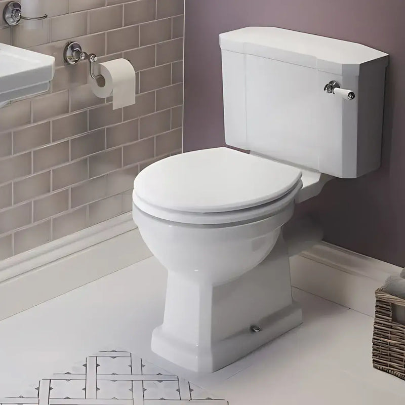 Victorian Style Close Coupled Toilet With Satin White Soft Close Seat