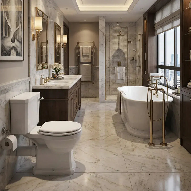 Victorian Style Close Coupled Toilet With Satin White Soft Close Seat