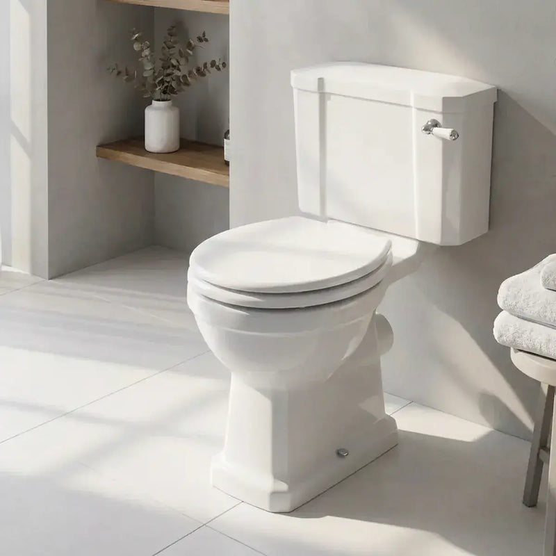 Victorian Style Close Coupled Toilet With Satin White Soft Close Seat