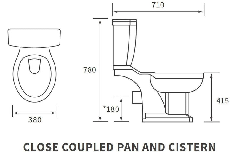 Victorian Style Close Coupled Toilet With White Soft Close Seat, Brass or Chrome Handle