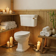 Victorian Style Low Level Toilet, White Soft Close Seat, Brass Flushpipe and Lever Handle