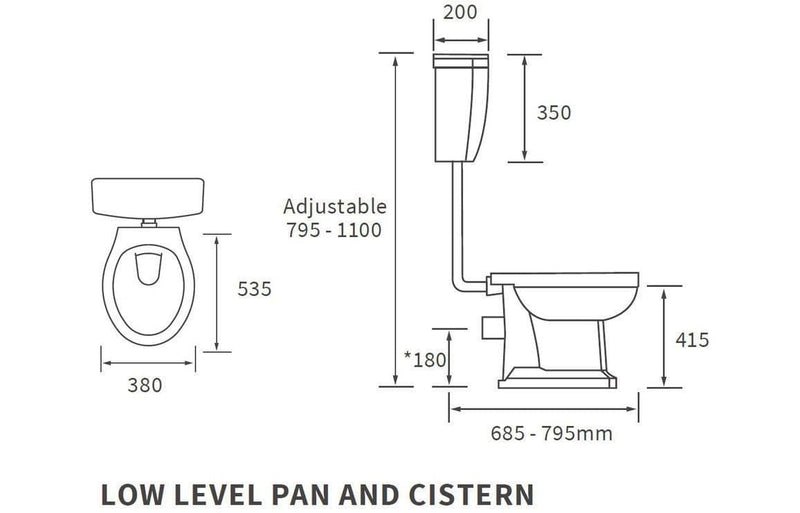 Victorian Style Low Level Toilet with Grey Seat Wood Soft Close Seat