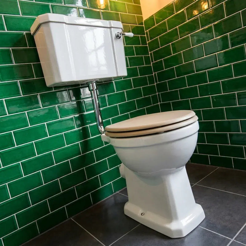 Victorian Style Low Level Toilet with Matt Latte Soft Close Seat