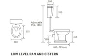 Victorian Style Low Level Toilet with Matt Latte Soft Close Seat