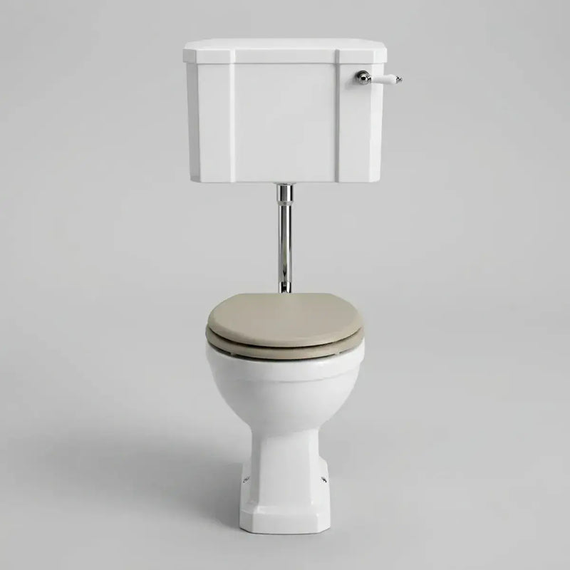 Victorian Style Low Level Toilet with Matt Latte Soft Close Seat