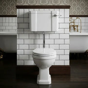 Victorian Style Low Level Toilet With Satin White Wood Soft Close Seat