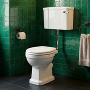 Victorian Style Low Level Toilet With Satin White Wood Soft Close Seat