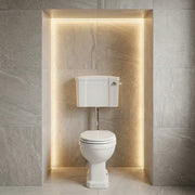 Victorian Style Low Level Toilet With Satin White Wood Soft Close Seat