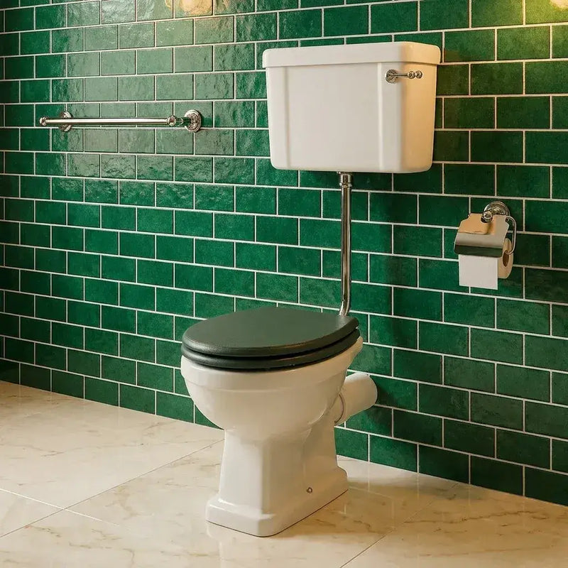 Victorian Style Low Level Toilet With Sea Green Soft Close Seat