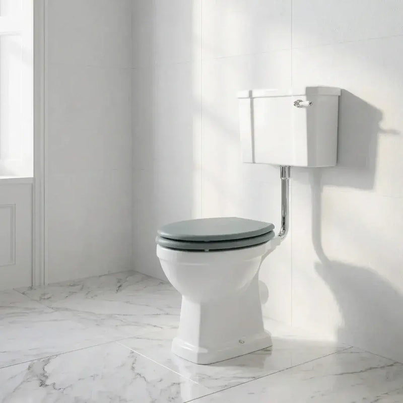 Victorian Style Low Level Toilet With Sea Green Soft Close Seat