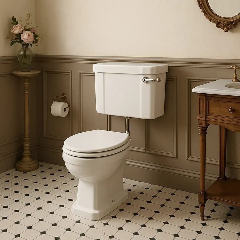 Victorian Style Low Level Toilet With White Soft Close Seat
