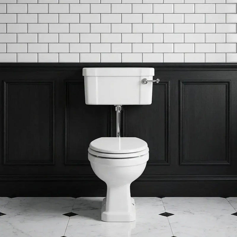 Victorian Style Low Level Toilet With White Soft Close Seat