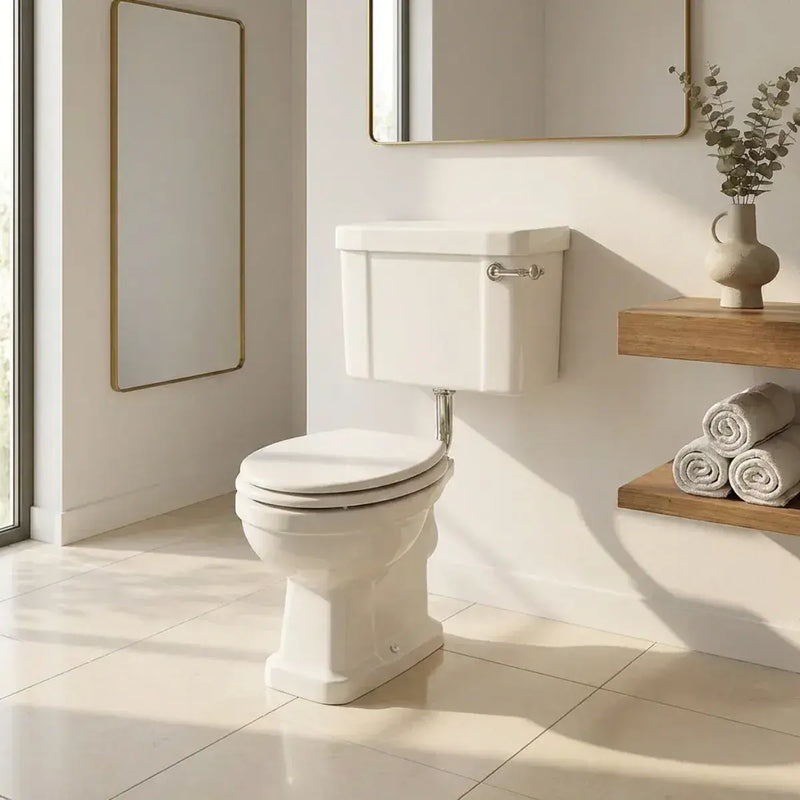 Victorian Style Low Level Toilet With White Soft Close Seat