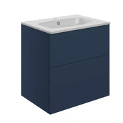 Vintage 615mm Wall Mounted 2 Drawer Basin Unit with Basin, Matt Deep Blue