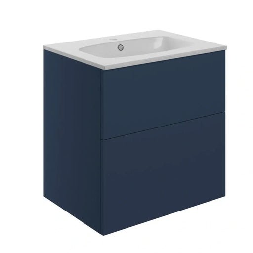 Vintage 615mm Wall Mounted 2 Drawer Basin Unit with Basin, Matt Deep Blue