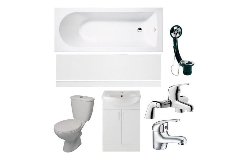 Visione Bathroom Vanity Pack with Bath, Toilet, Basin Set, Optional Taps and Wastes, by Bathcenterpro