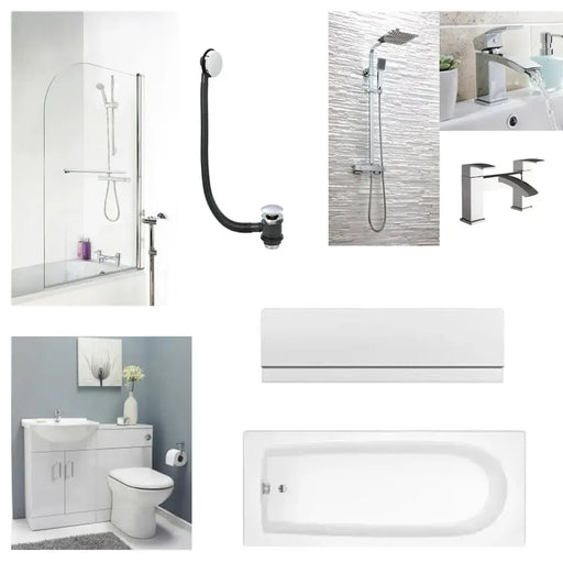 Visione Vanity and Toilet Unit Bathroom Pack with Bath Screen and Dual Shower