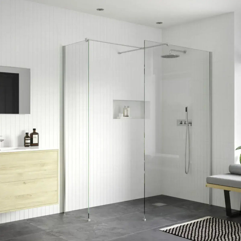 Walk-In Shower Screen with Chrome Profile & 8mm Toughened Glass - 1400mm
