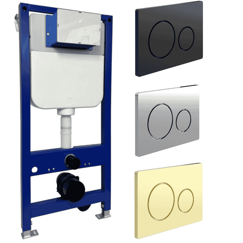 Wall Hung 1.1m Toilet Frame and Cistern inc Round Flushplate