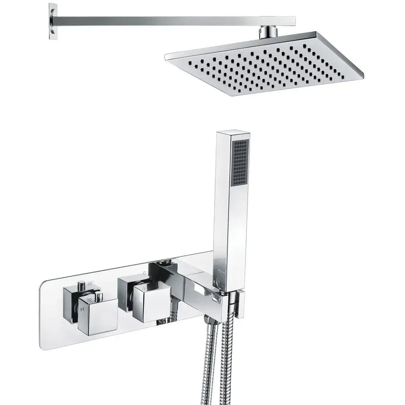 Xavi Shower Pack One - Two Outlet Twin Shower Valve w/Handset & ABS Overhead - Chrome