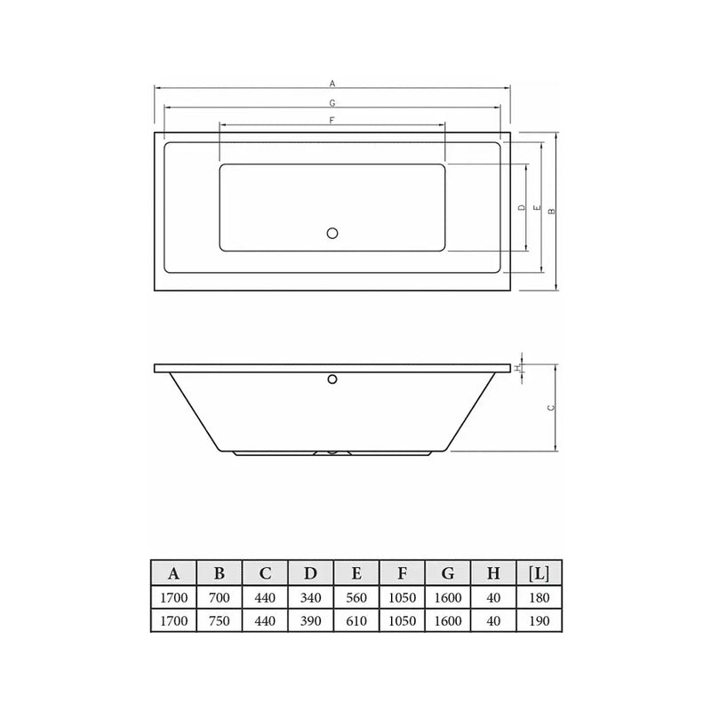 Zenith Acrylox Reinforced Double Ended Bath - 1700 x 700mm